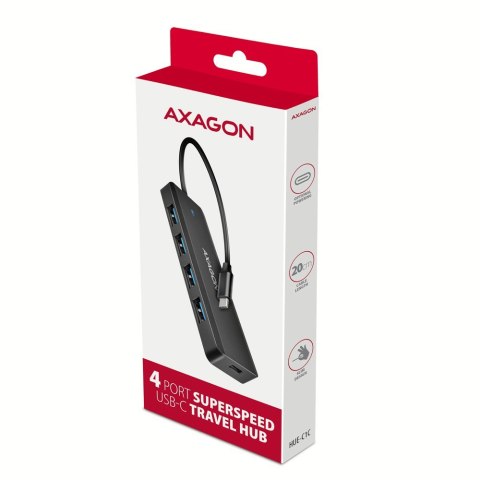HUE-C1C 4-portowy hub USB 5Gbps Travel, USB-C power IN, kabel Type-C 19cm, USB-C dodatkowe zasilanie AXAGON HUE-C1C 4-portowy hub USB 5Gbps Travel, USB-C power IN, kabel Type-C 19cm, USB-C dodatkowe zasilanie AXAGON