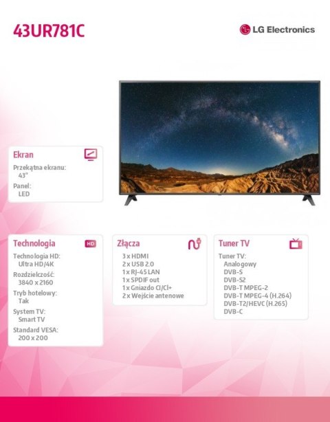 Telewizor LED 43 cale 43UR781C LG Electronics