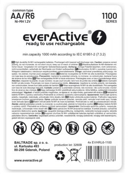 Akumulatory R6/AA 1100 mAH, blister 4 SZT. INFINITY LINE, technologia ready to use EverActive