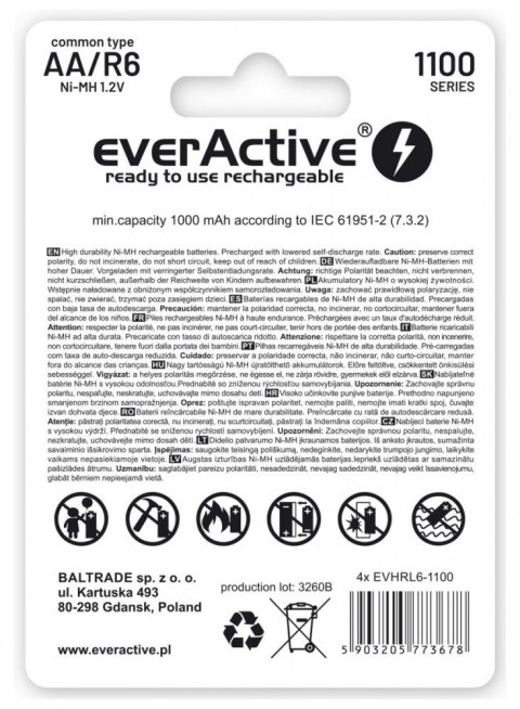 Akumulatory R6/AA 1100 mAH, blister 4 SZT. INFINITY LINE, technologia ready to use EverActive Akumulatory R6/AA 1100 mAH, blister 4 SZT. INFINITY LINE, technologia ready to use EverActive