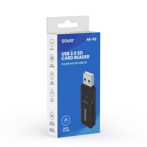 Czytnik kart SD, USB 2.0, 480 Mbps, AK-63 Savio