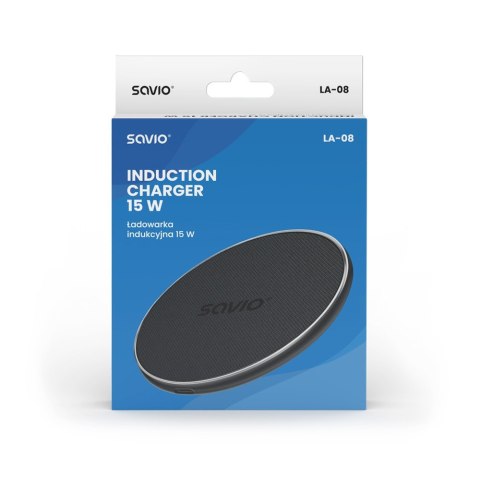Ładowarka bezprzewodowa indukcyjna Qi, USB-C, 15W, LA-08 Savio