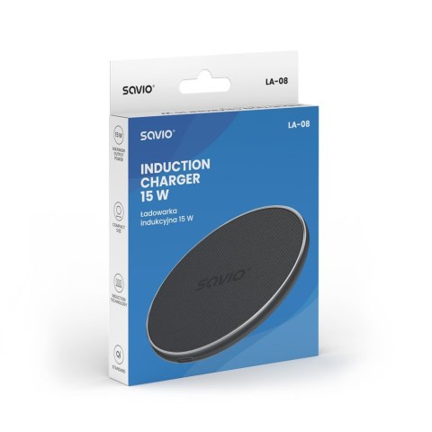 Ładowarka bezprzewodowa indukcyjna Qi, USB-C, 15W, LA-08 Savio