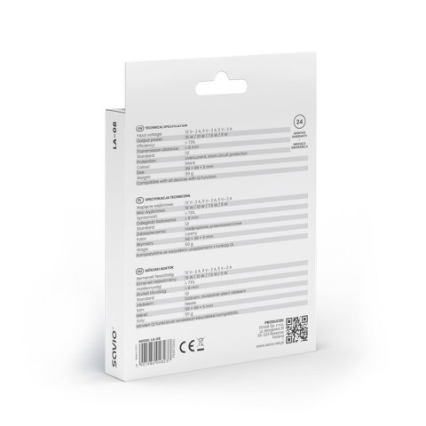 Ładowarka bezprzewodowa indukcyjna Qi, USB-C, 15W, LA-08 Savio