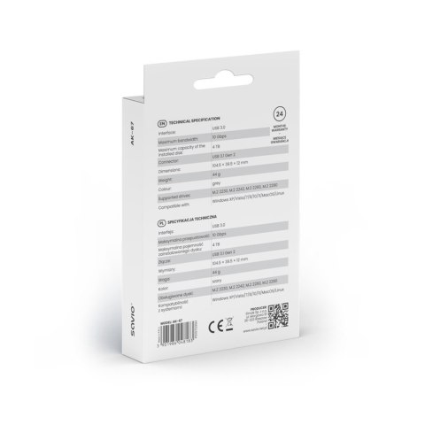 Obudowa na dysk zewnętrzny M.2 SSD NVMe, USB-C 3.1, AK-67 Savio