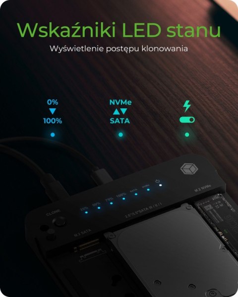 Stacja dokujÄca/klonujÄca IB-2915MSCL-C31 M.2 dla M.2 0NVMe i SATA 2,5/3,5 SSD/HDD