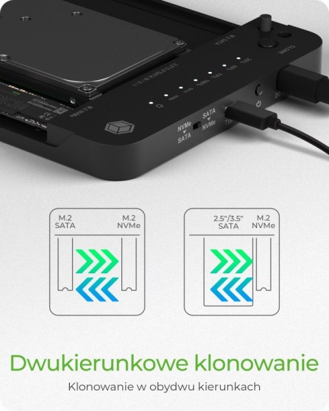 Stacja dokujÄca/klonujÄca IB-2915MSCL-C31 M.2 dla M.2 0NVMe i SATA 2,5/3,5 SSD/HDD