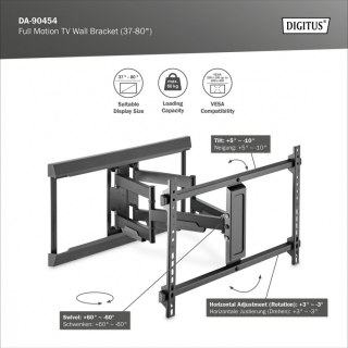 Uchwyt ścienny do TV 37-80" max. obciążenie 60kg, VESA max. 600x400 z regulacją w pionie i poziomie Digitus