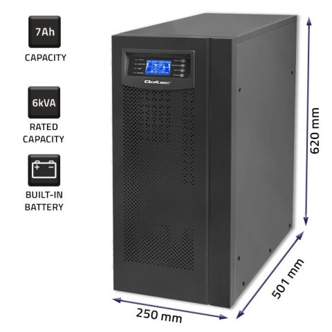 Zasilacz awaryjny UPS | On-line | Pure Sine Wave | 6kVA | 4.8kW |LCD | USB Qoltec Zasilacz awaryjny UPS | On-line | Pure Sine Wave | 6kVA | 4.8kW |LCD | USB Qoltec