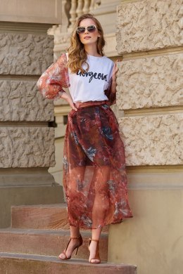 Bluzka Model L5 White/Bordo Flowers - Makadamia