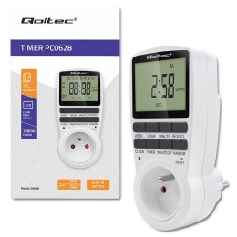 Elektroniczny programator czasowy PC0628 | 3680W | 16A | LCD Qoltec