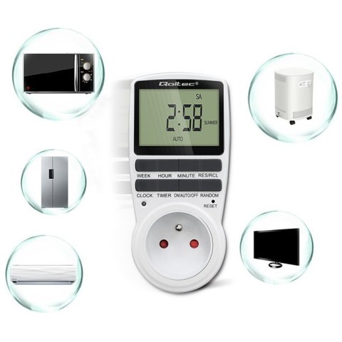 Elektroniczny programator czasowy PC0628 | 3680W | 16A | LCD Qoltec Elektroniczny programator czasowy PC0628 | 3680W | 16A | LCD Qoltec