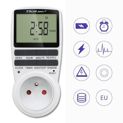 Elektroniczny programator czasowy PC0628 | 3680W | 16A | LCD Qoltec Elektroniczny programator czasowy PC0628 | 3680W | 16A | LCD Qoltec