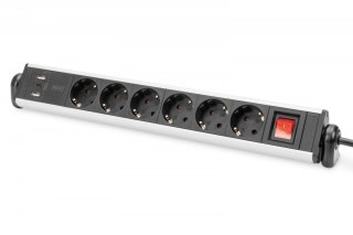 Listwa zasilająca biurowa 45° 6 gniazd, 2xUSB-A 1xUSB-C (5V/3,4A) możliwość obrotu o 180°, aluminiowa, z zaciskiem na blat Digitus