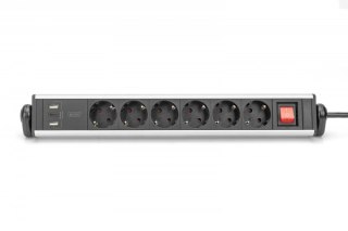 Listwa zasilająca biurowa 45° 6 gniazd, 2xUSB-A 1xUSB-C (5V/3,4A) możliwość obrotu o 180°, aluminiowa, z zaciskiem na blat Digitus