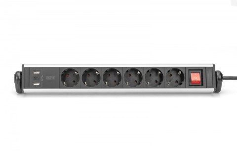 Listwa zasilająca biurowa 45° 6 gniazd, 2xUSB-A 1xUSB-C (5V/3,4A) możliwość obrotu o 180°, aluminiowa, z zaciskiem na blat Digitus