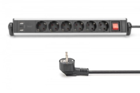 Listwa zasilająca biurowa 45° 6 gniazd, 2xUSB-A 1xUSB-C (5V/3,4A) możliwość obrotu o 180°, aluminiowa, z zaciskiem na blat Digitus