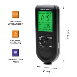 Miernik grubości lakieru z wyświetlaczem LCD | 0~2000um Qoltec