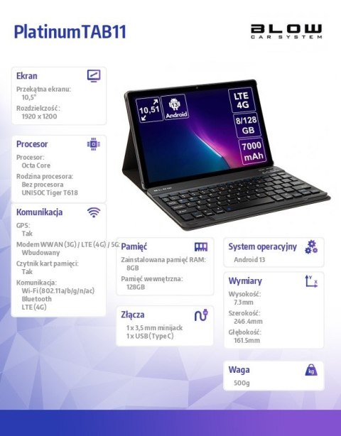Tablet Plantinum TAB11 4G Etui 10.5 cala BLOW Tablet Plantinum TAB11 4G Etui 10.5 cala BLOW