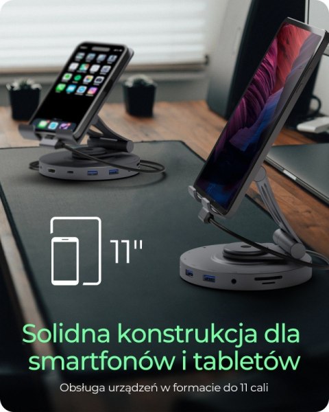Uchwyt na tableta/smartfona z wbudowaną stacją dokujacą IB-TH100-DK IcyBox Uchwyt na tableta/smartfona z wbudowaną stacją dokujacą IB-TH100-DK IcyBox