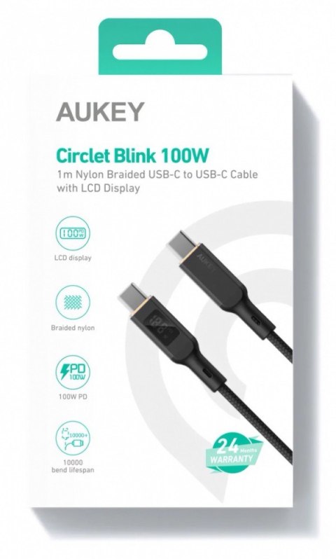 CB-MCC102 kabel USB-C - USB-C 1.8m 100W PD 5A 20V LED nylonowy oplot czarny AUKEY