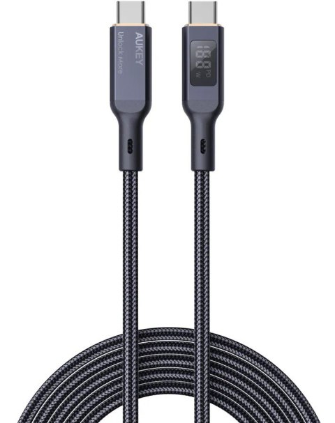 CB-MCC102 kabel USB-C - USB-C 1.8m 100W PD 5A 20V LED nylonowy oplot czarny AUKEY