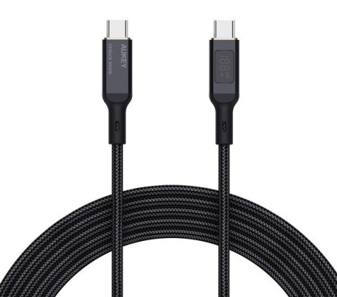 CB-MCC102 kabel USB-C - USB-C 1.8m 100W PD 5A 20V LED nylonowy oplot czarny AUKEY