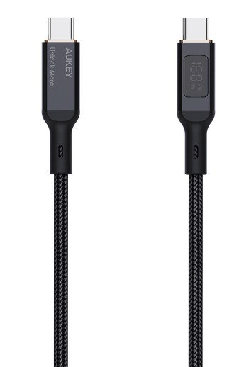 CB-MCC102 kabel USB-C - USB-C 1.8m 100W PD 5A 20V LED nylonowy oplot czarny AUKEY