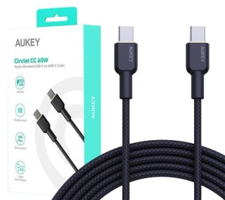 CB-NCC1 kabel USB-C - USB-C 1m 60W PD 3A 20V nylonowy oplot czarny AUKEY