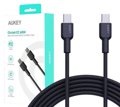 CB-NCC1 kabel USB-C - USB-C 1m 60W PD 3A 20V nylonowy oplot czarny AUKEY