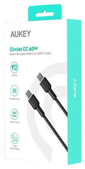CB-NCC1 kabel USB-C - USB-C 1m 60W PD 3A 20V nylonowy oplot czarny AUKEY