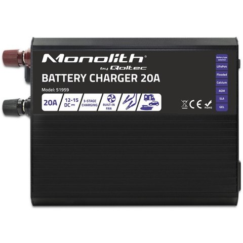Inteligentna ładowarka Monolith do akumulatorów LiFePO4 AGM GEL SLA | 20A | 12V Qoltec Inteligentna ładowarka Monolith do akumulatorów LiFePO4 AGM GEL SLA | 20A | 12V Qoltec