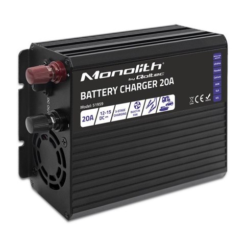 Inteligentna ładowarka Monolith do akumulatorów LiFePO4 AGM GEL SLA | 20A | 12V Qoltec Inteligentna ładowarka Monolith do akumulatorów LiFePO4 AGM GEL SLA | 20A | 12V Qoltec