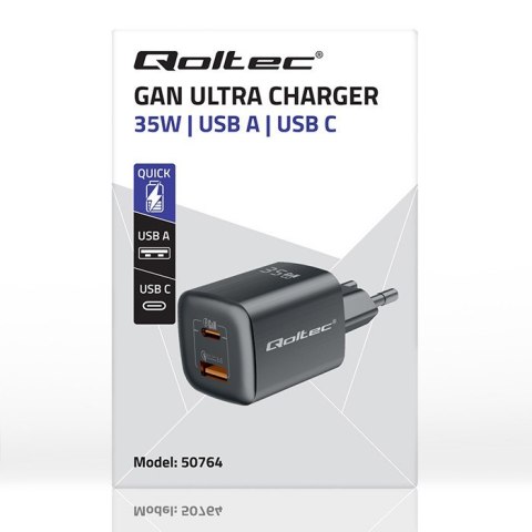Ładowarka sieciowa 35W GaN ULTRA | 5-20V | 2.25-3A | 1 x USB typeC PD | 1 x USB | Czarna Qoltec Ładowarka sieciowa 35W GaN ULTRA | 5-20V | 2.25-3A | 1 x USB typeC PD | 1 x USB | Czarna Qoltec
