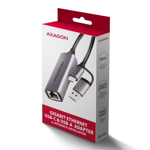 ADE-TXCA Karta sieciowa Gigabit Ethernet adapter, USB-C (USB-A redukcja) 3.2 Gen 1, instalacja automatyczna AXAGON ADE-TXCA Karta sieciowa Gigabit Ethernet adapter, USB-C (USB-A redukcja) 3.2 Gen 1, instalacja automatyczna AXAGON