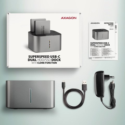 ADSA-DC Stacja dokująca USB 3.2 Gen 1 - 2x SATA 6G 2.5"/3.5" SSD/HDD AXAGON ADSA-DC Stacja dokująca USB 3.2 Gen 1 - 2x SATA 6G 2.5"/3.5" SSD/HDD AXAGON