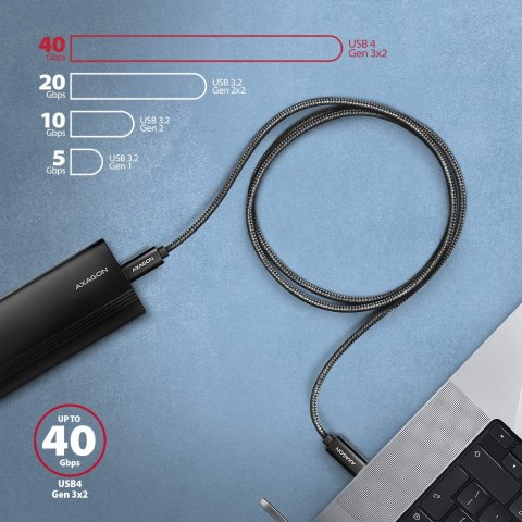 BUCM4X-CM10AB Kabel USB-C - USB-C, USB4 Gen 3x2 1m, PD 240W, 8K HD, ALU, oplot Czarny AXAGON BUCM4X-CM10AB Kabel USB-C - USB-C, USB4 Gen 3x2 1m, PD 240W, 8K HD, ALU, oplot Czarny AXAGON