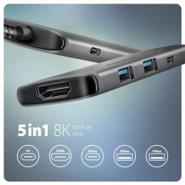 HMC-5H8K Wieloportowy hub USB 5in1, 5Gbps, 2x USB-A, 1x USB-C, HDMI 8K/30Hz, PD 100W, 15cm USB-C kabel AXAGON