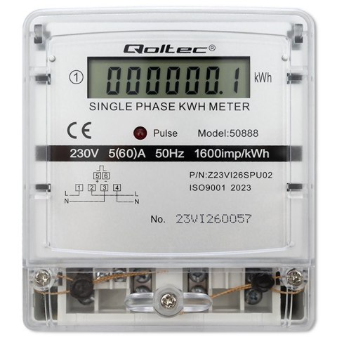Jednofazowy elektroniczny licznik | miernik zużycia energii | 230V | LCD Qoltec Jednofazowy elektroniczny licznik | miernik zużycia energii | 230V | LCD Qoltec