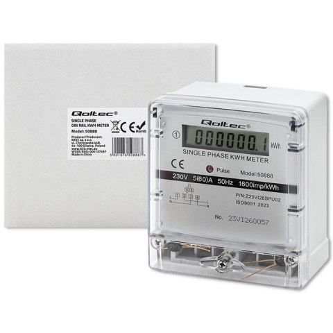 Jednofazowy elektroniczny licznik | miernik zużycia energii | 230V | LCD Qoltec Jednofazowy elektroniczny licznik | miernik zużycia energii | 230V | LCD Qoltec
