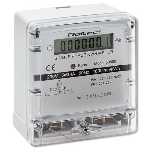 Jednofazowy elektroniczny licznik | miernik zużycia energii | 230V | LCD Qoltec Jednofazowy elektroniczny licznik | miernik zużycia energii | 230V | LCD Qoltec