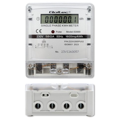 Jednofazowy elektroniczny licznik | miernik zużycia energii | 230V | LCD Qoltec Jednofazowy elektroniczny licznik | miernik zużycia energii | 230V | LCD Qoltec