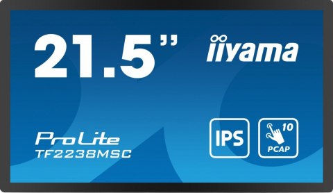 Monitor wielkoformatowy 21.5 cala TF2238MSC-B1 IPS,FHD,DP,HDMI,2x2W,2xUSB,600(cd/m2), 10pkt.7H,IP1X(Front),Pion/Poziom IIYAMA