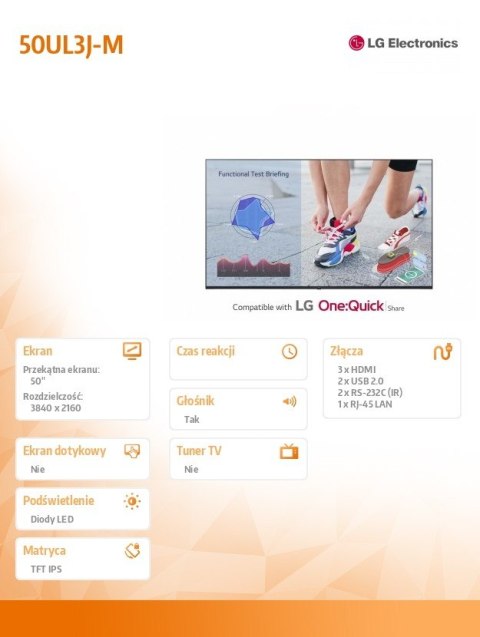 Ekran 50UL3J-M IPS UHD 400cd/m2 16/7 webOS LG Electronics