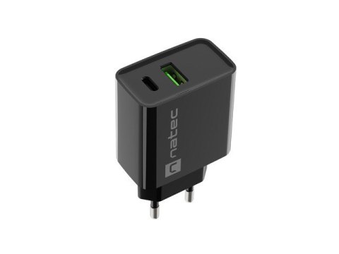 Ładowarka sieciowa Ribera 1x USB-A + 1x USB-C 20W Czarna Natec Ładowarka sieciowa Ribera 1x USB-A + 1x USB-C 20W Czarna Natec