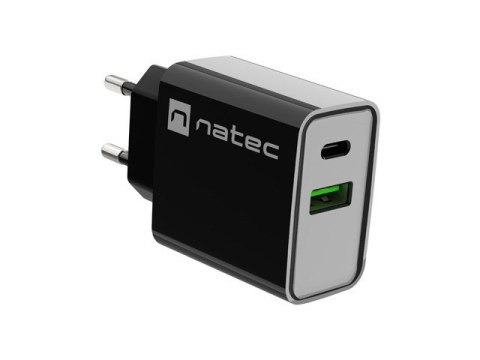 Ładowarka sieciowa Ribera 1x USB-A + 1x USB-C 20W Czarna Natec Ładowarka sieciowa Ribera 1x USB-A + 1x USB-C 20W Czarna Natec