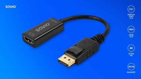 Adapter DisplayPort (M) v1.2 - HDMI (F) v1.4, 4K, AK-62 Savio