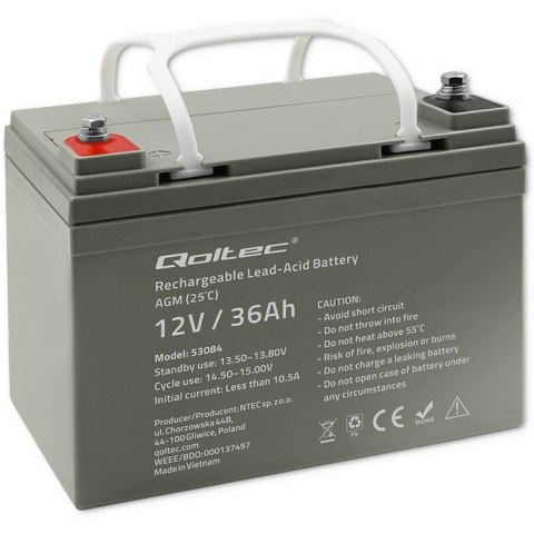 Akumulator AGM | 12V | 36Ah | max. 540A Qoltec Akumulator AGM | 12V | 36Ah | max. 540A Qoltec