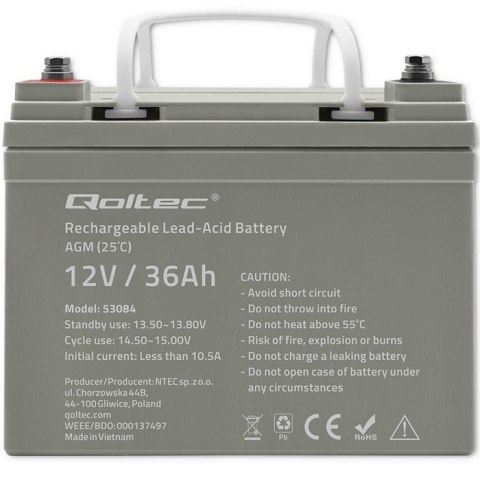 Akumulator AGM | 12V | 36Ah | max. 540A Qoltec Akumulator AGM | 12V | 36Ah | max. 540A Qoltec