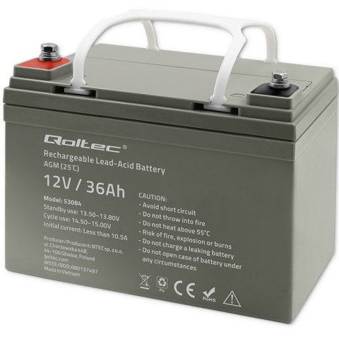 Akumulator AGM | 12V | 36Ah | max. 540A Qoltec Akumulator AGM | 12V | 36Ah | max. 540A Qoltec